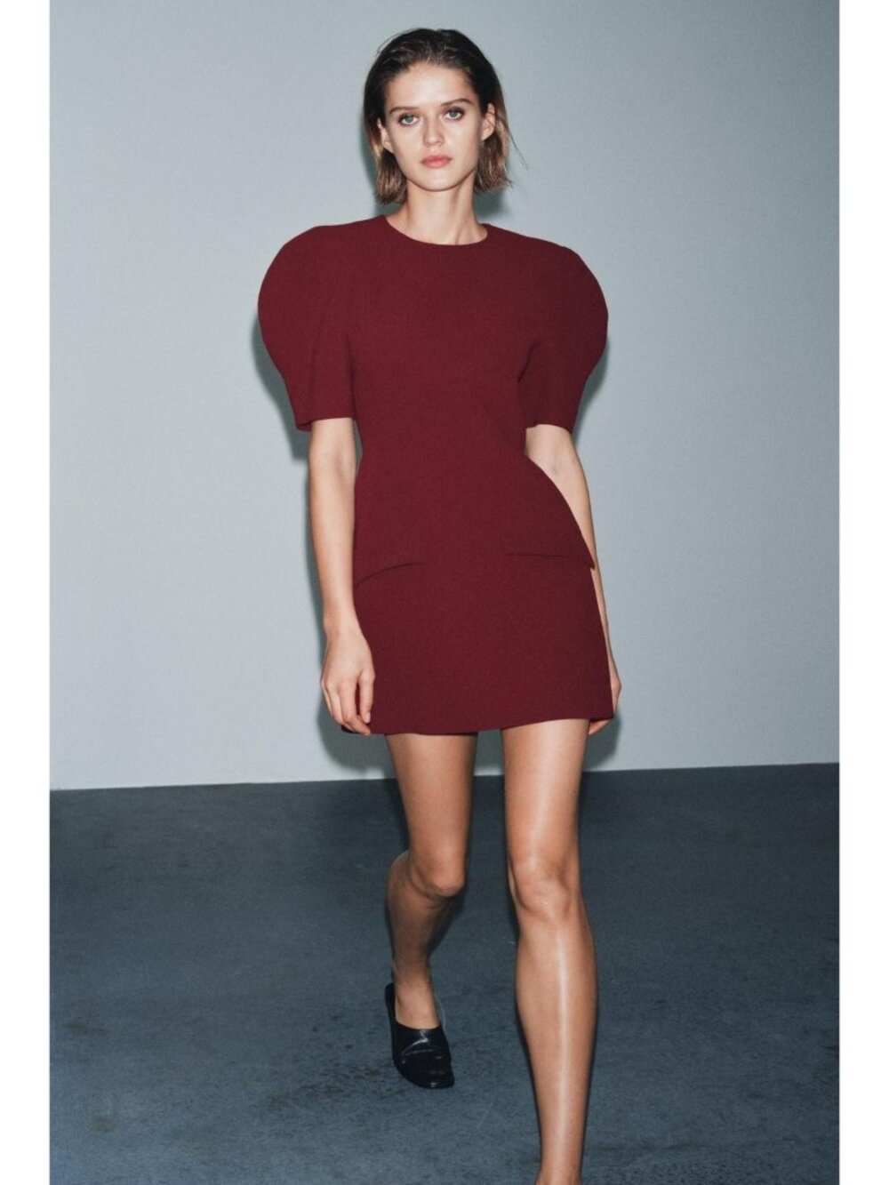 Zara Womens Short Mini Dress Small Garnet Red Voluminous Sleeve 9191/199 NWT